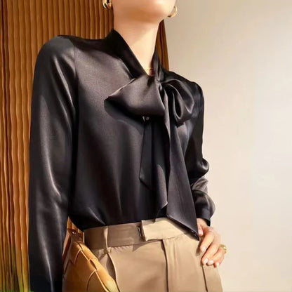Women's Blouse - Long Sleeves Bow at the Collar