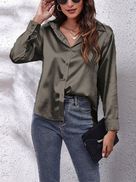 Blouse en satin pour femme - Manches longues