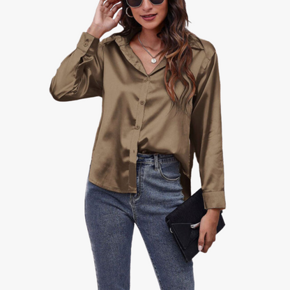 Blouse en satin pour femme - Manches longues