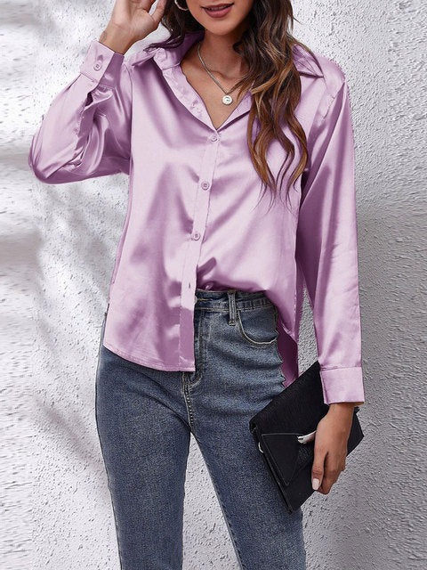 Blouse en satin pour femme - Manches longues