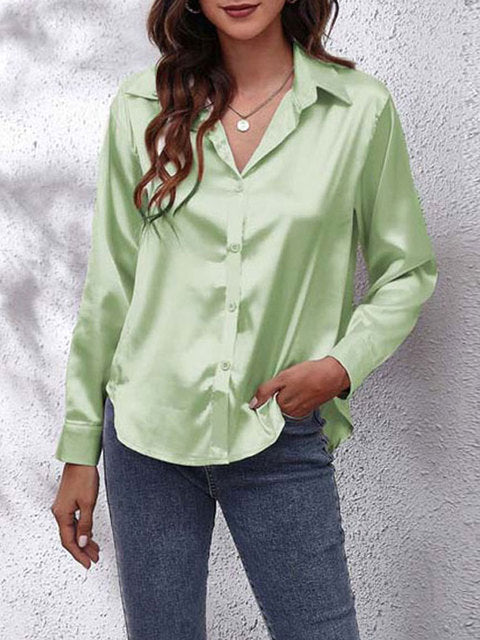 Blouse en satin pour femme - Manches longues