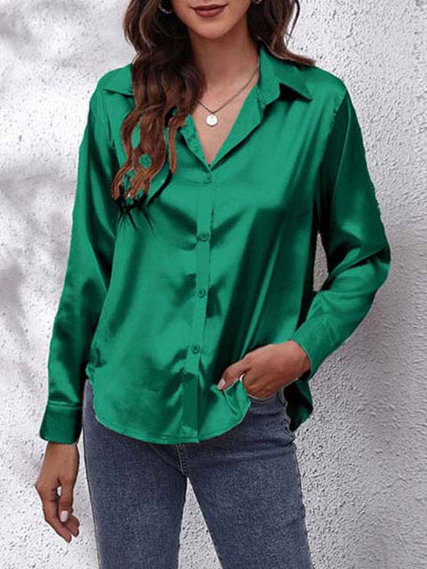 Blouse en satin pour femme - Manches longues