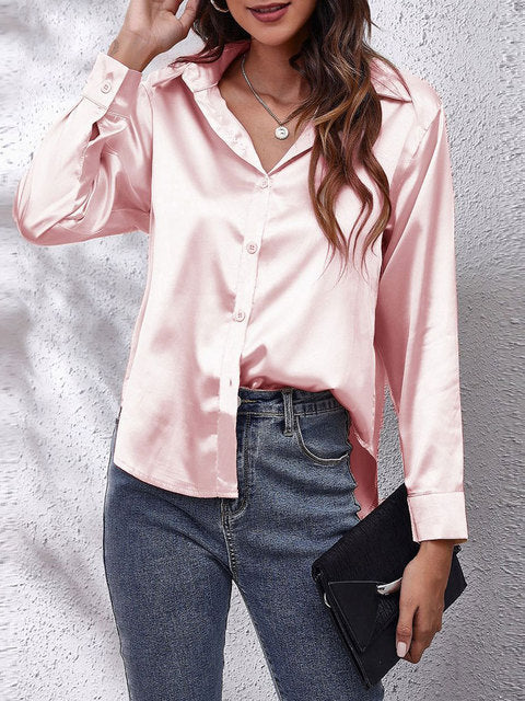Blouse en satin pour femme - Manches longues