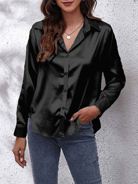 Blouse en satin pour femme - Manches longues