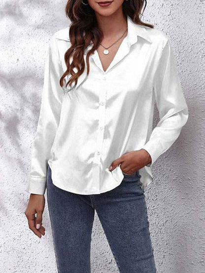 Blouse en satin pour femme - Manches longues