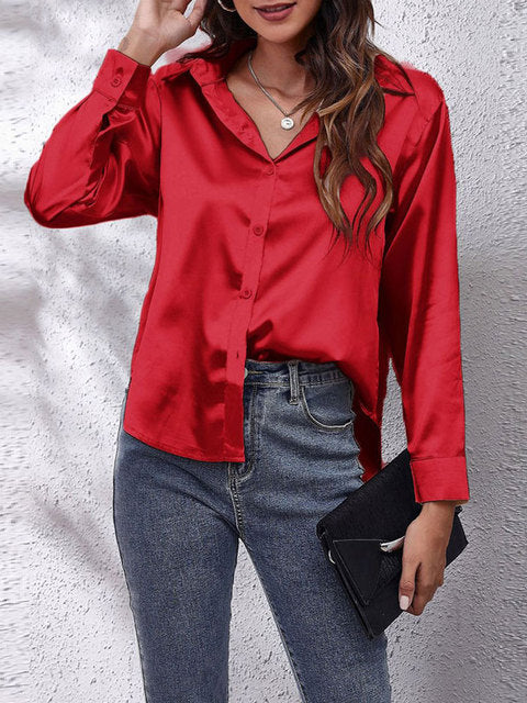 Blouse en satin pour femme - Manches longues