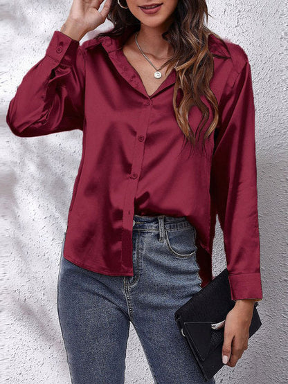 Blouse en satin pour femme - Manches longues