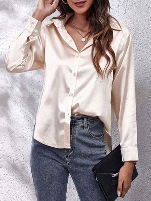 Blouse en satin pour femme - Manches longues