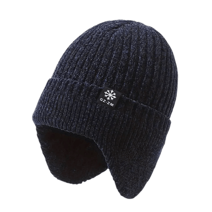 Bonnet d’Hiver Tricoté Homme Doublé Polaire avec Protection Oreilles