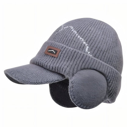 Knitted Winter Hat with Earflaps and Visor