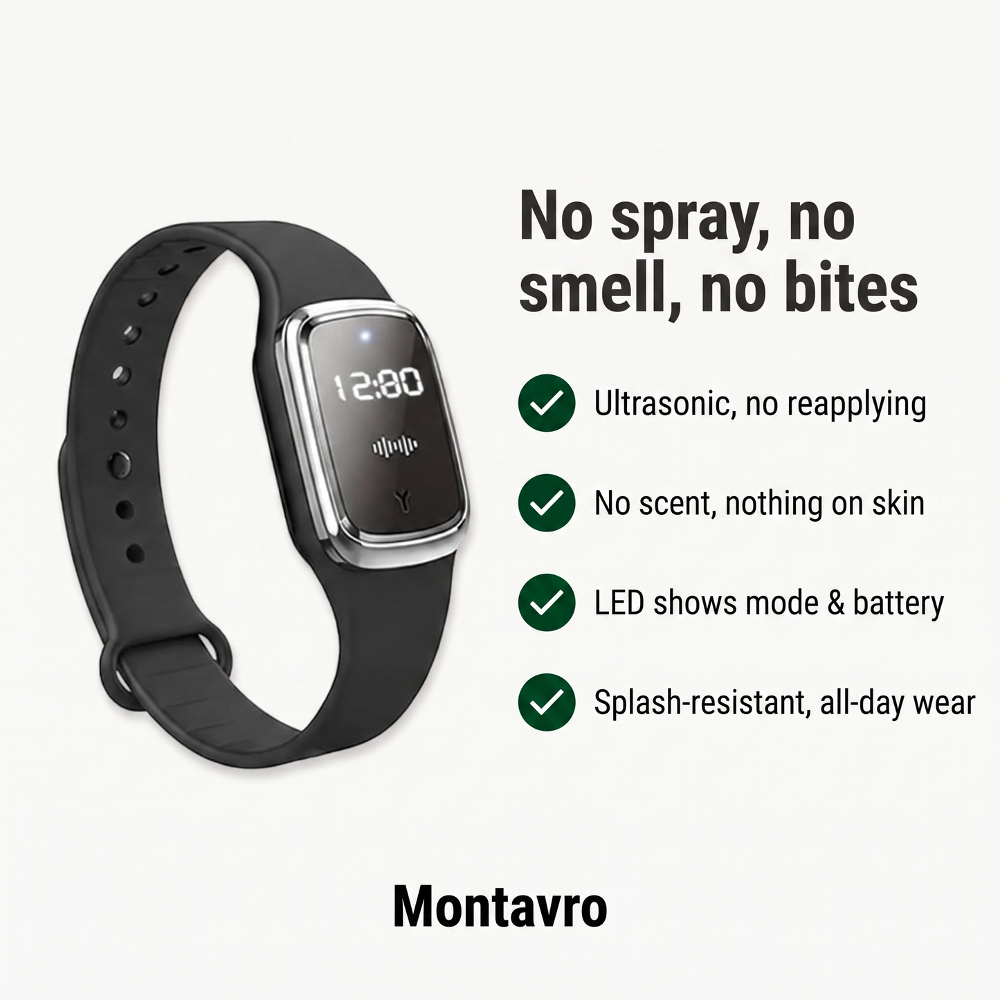 Rechargeable Ultrasonic Anti-Mosquito Bracelet with LED Display for Outdoor Use