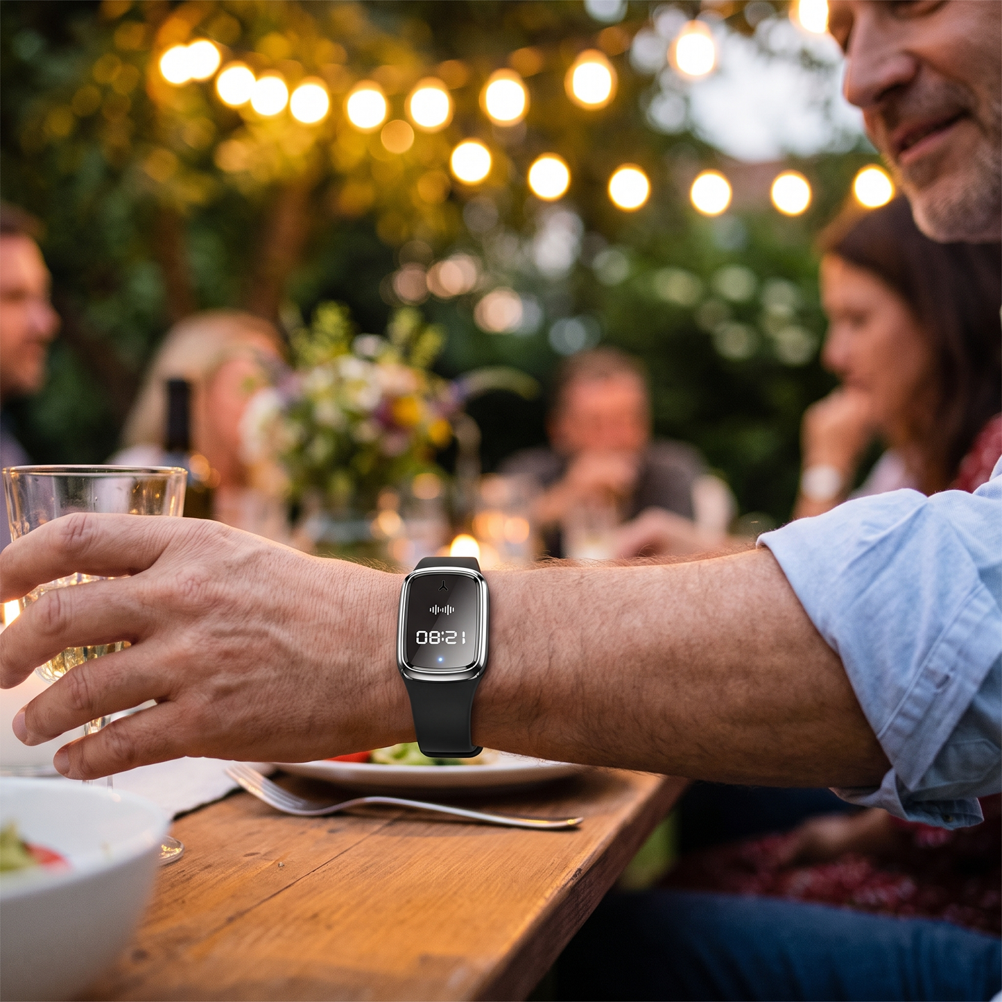 Rechargeable Ultrasonic Anti-Mosquito Bracelet with LED Display for Outdoor Use