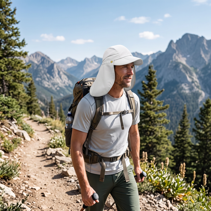 UPF50+ UV Protection Cap with Removable Neck Flap and Brim for Hiking