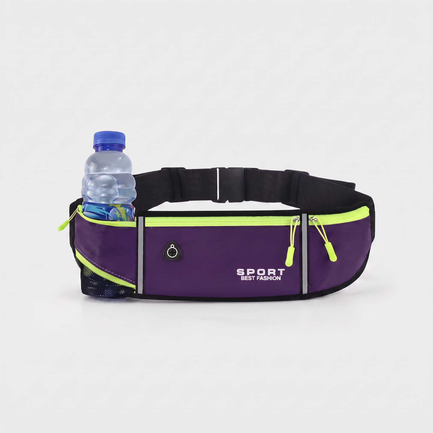 Running Belt with Hidden Water Bottle Holder, 3 Zippered Pockets and Reflective Strips