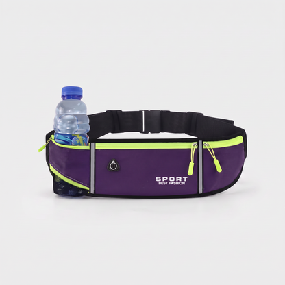 Running Belt with Hidden Water Bottle Holder, 3 Zippered Pockets and Reflective Strips