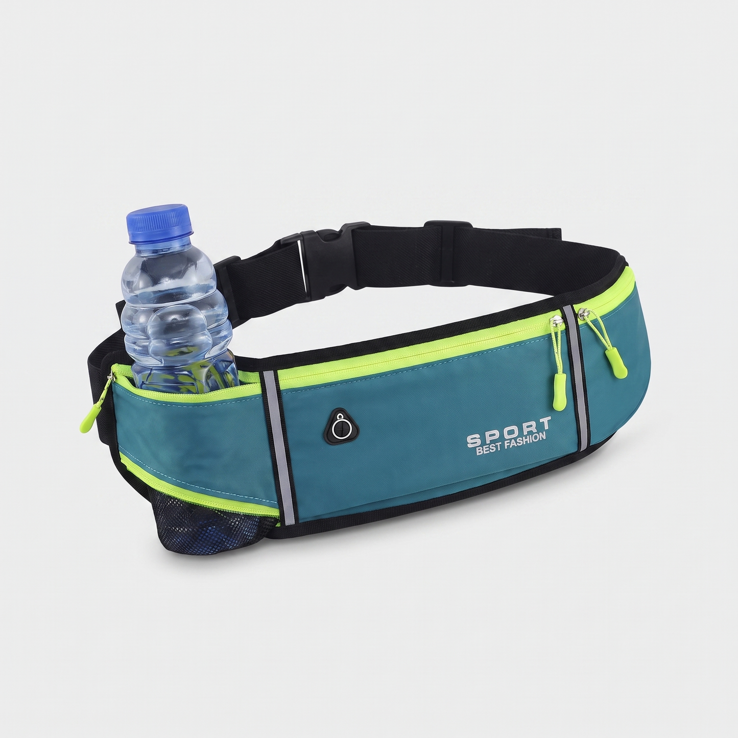 Running Belt with Hidden Water Bottle Holder, 3 Zippered Pockets and Reflective Strips