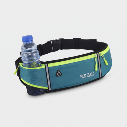 Running Belt with Hidden Water Bottle Holder, 3 Zippered Pockets and Reflective Strips
