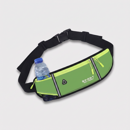 Running Belt with Hidden Water Bottle Holder, 3 Zippered Pockets and Reflective Strips