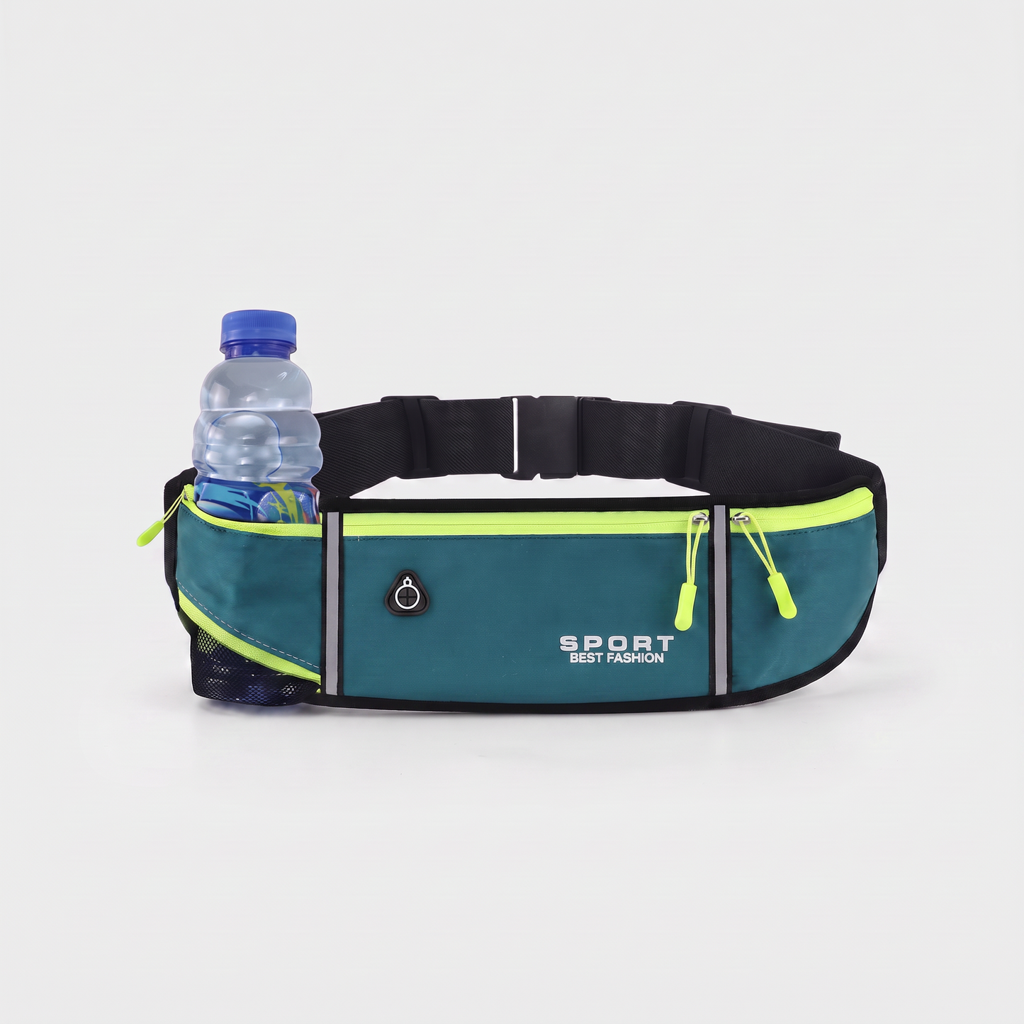 Running Belt with Hidden Water Bottle Holder, 3 Zippered Pockets and Reflective Strips