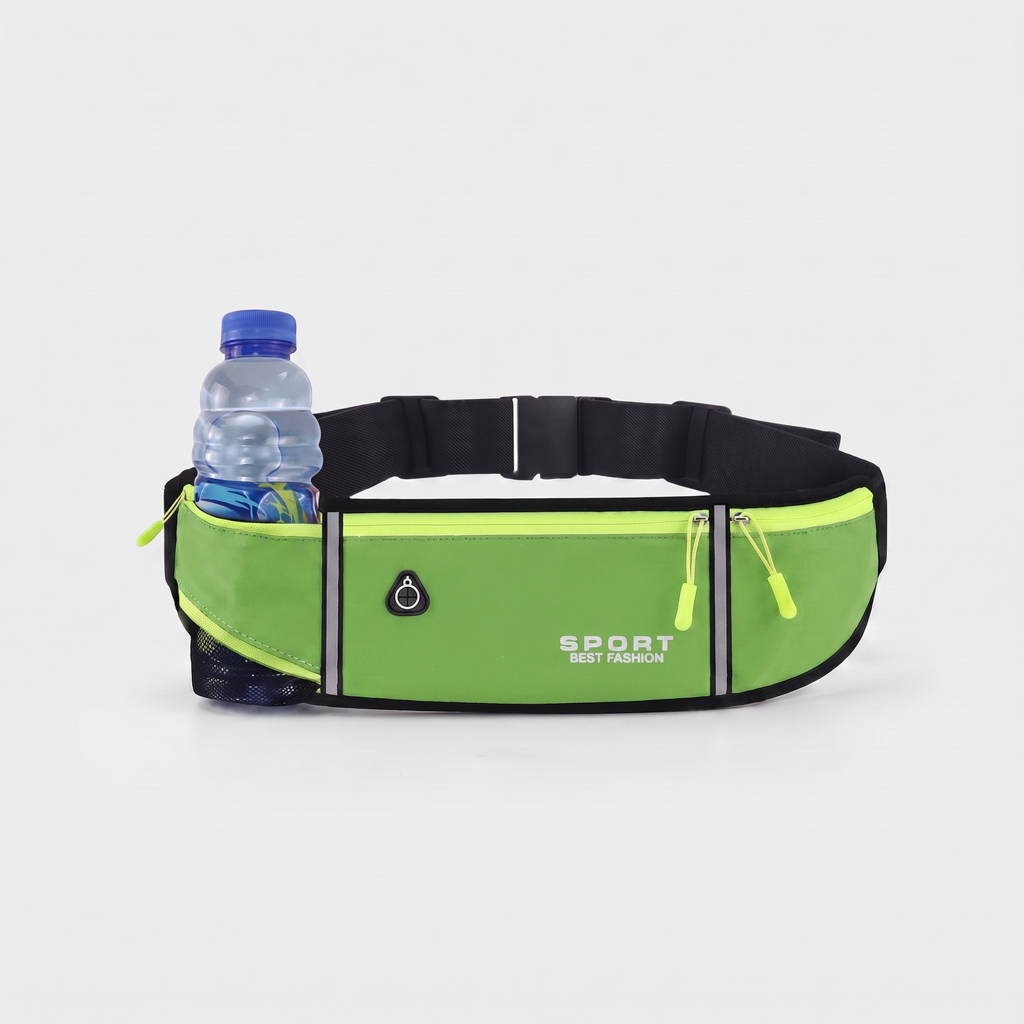 Running Belt with Hidden Water Bottle Holder, 3 Zippered Pockets and Reflective Strips