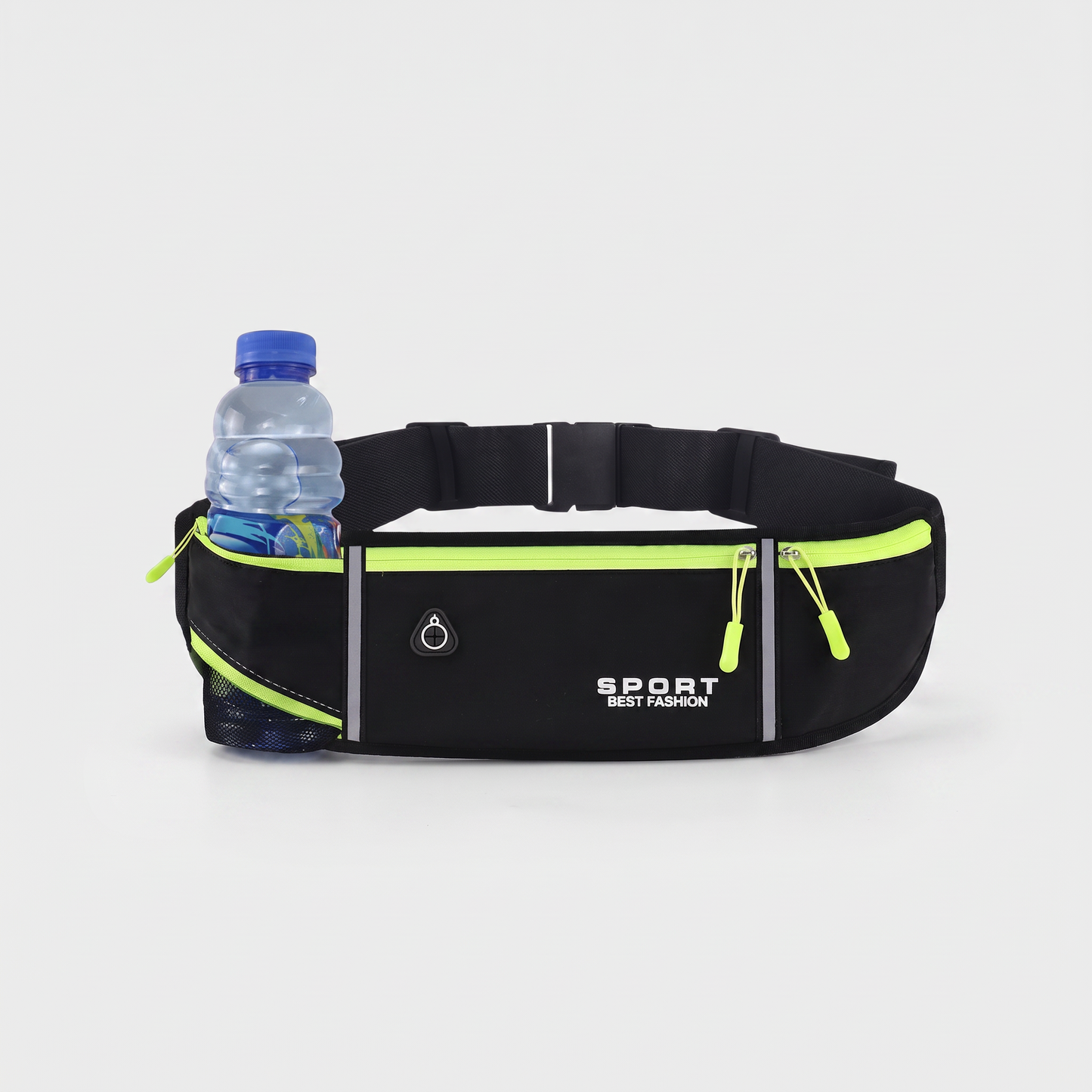 Running Belt with Hidden Water Bottle Holder, 3 Zippered Pockets and Reflective Strips