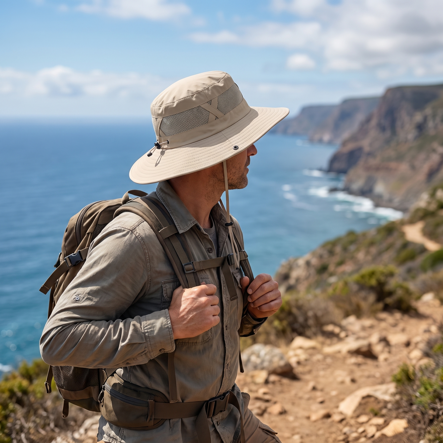 Breathable Hiking Hat with Wide Adjustable Brim