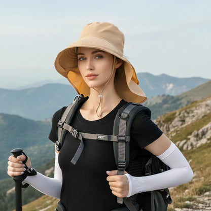 Chapeau de Randonnée Femme Anti-UV à Large Bord et Pan de Nuque