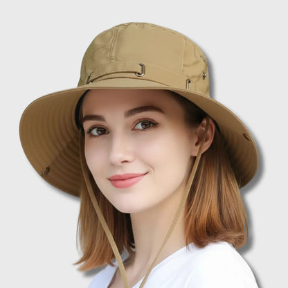 Anti-UV Wide Brim Trekking Hat, Water-Repellent Fabric with Adjustable Chin Strap