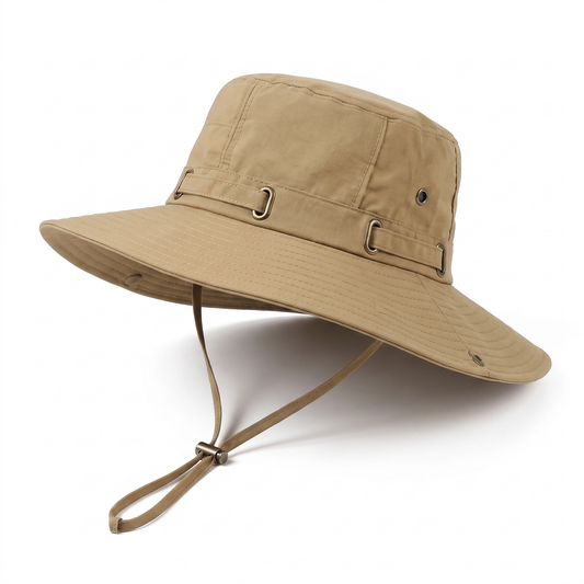 Anti-UV Wide Brim Trekking Hat, Water-Repellent Fabric with Adjustable Chin Strap