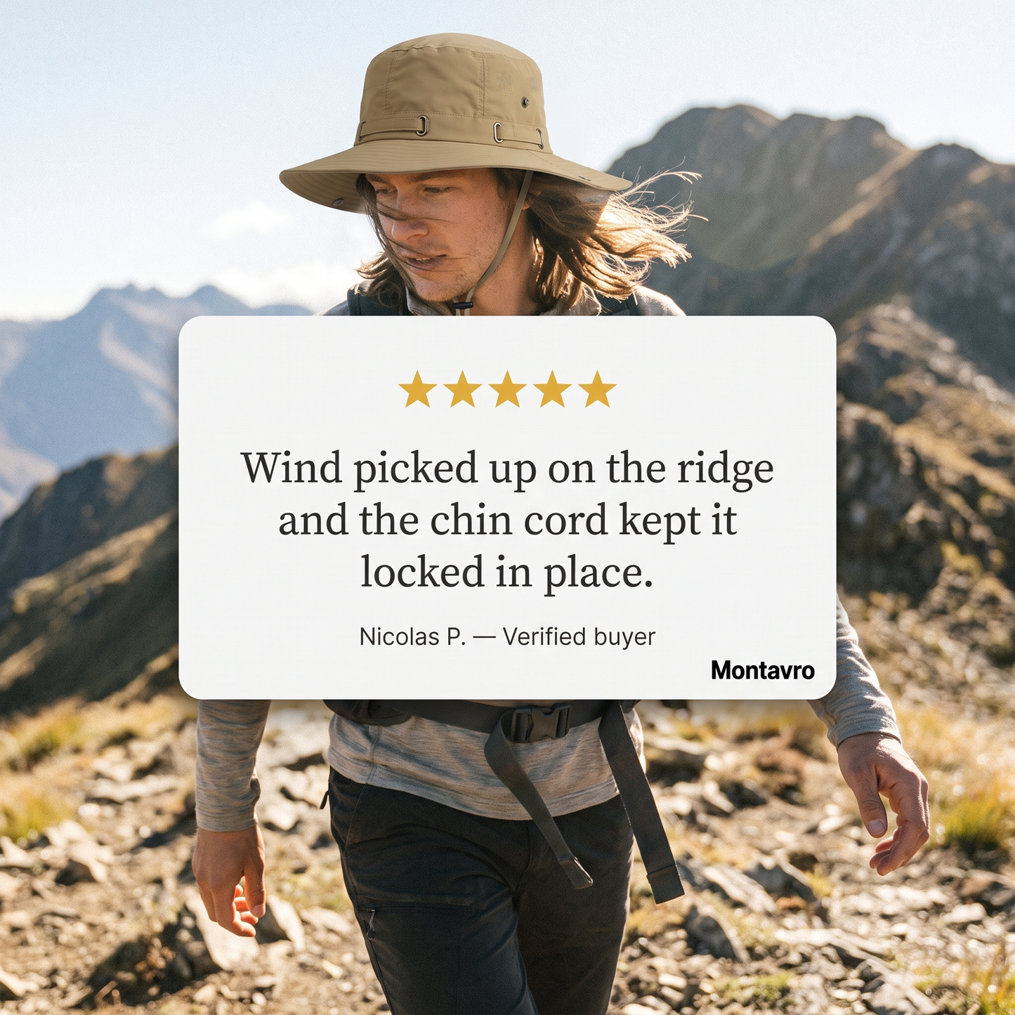 Anti-UV Wide Brim Trekking Hat, Water-Repellent Fabric with Adjustable Chin Strap