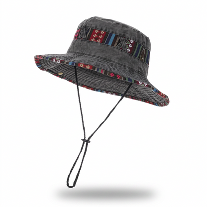 Anti-UV Trekking Hat with Wide Brim and Adjustable Drawstring for Hiking