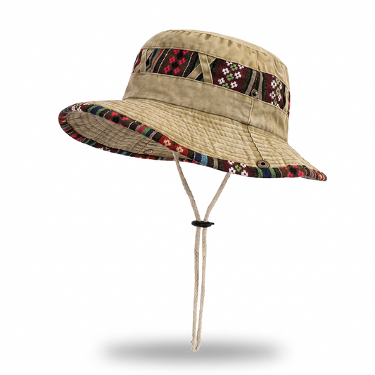 Anti-UV Trekking Hat with Wide Brim and Adjustable Drawstring for Hiking