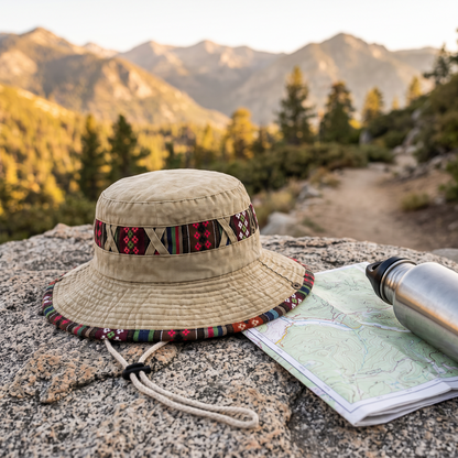 Anti-UV Trekking Hat with Wide Brim and Adjustable Drawstring for Hiking
