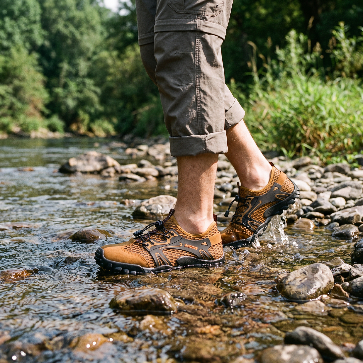 Men's Breathable Mesh Draining Water Shoes with Flexible Anti-Slip Sole and Quick Lacing