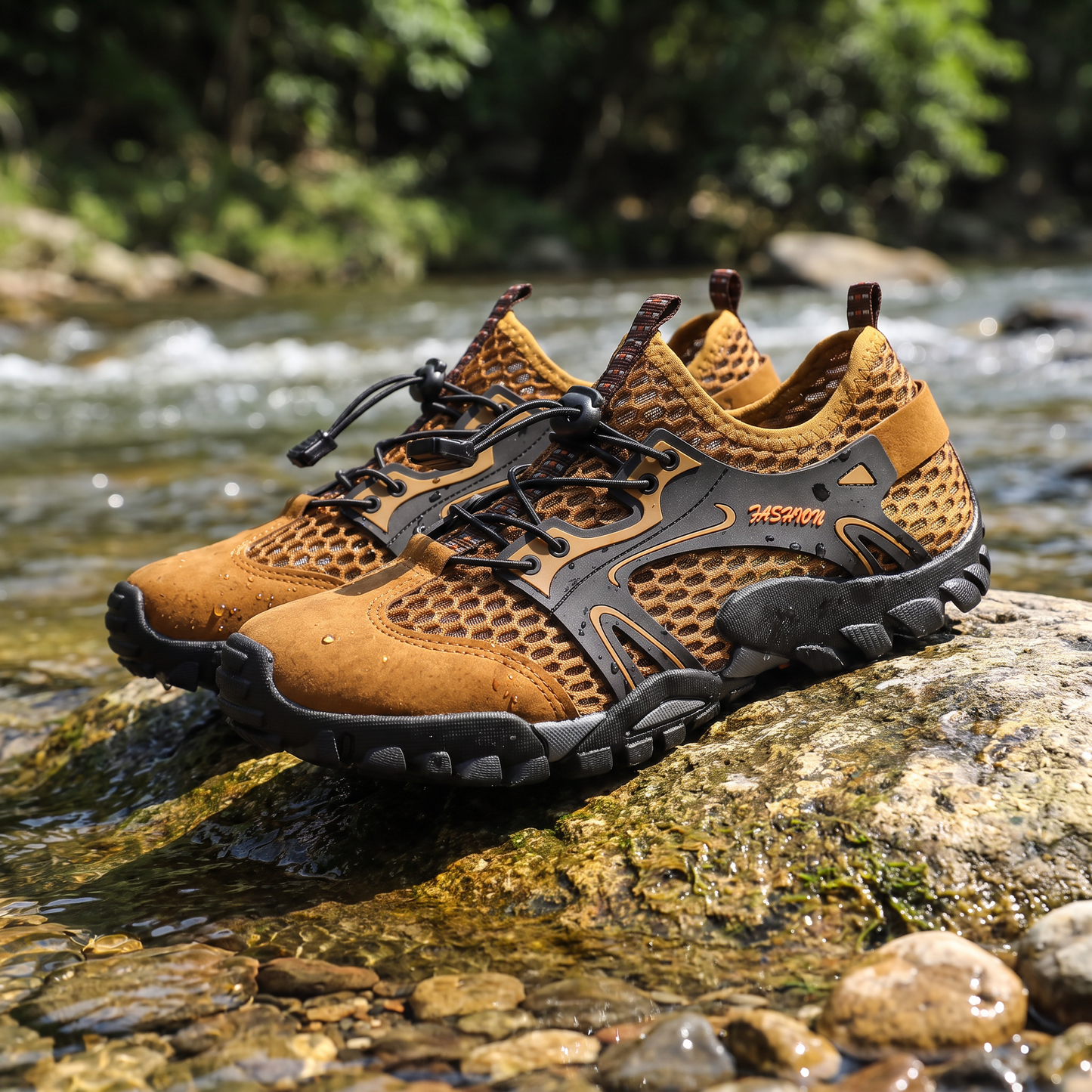 Men's Breathable Mesh Draining Water Shoes with Flexible Anti-Slip Sole and Quick Lacing