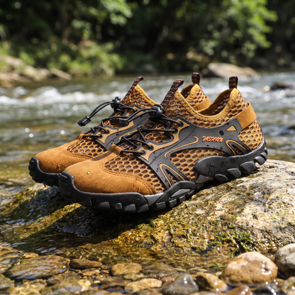 Men's Breathable Mesh Draining Water Shoes with Flexible Anti-Slip Sole and Quick Lacing