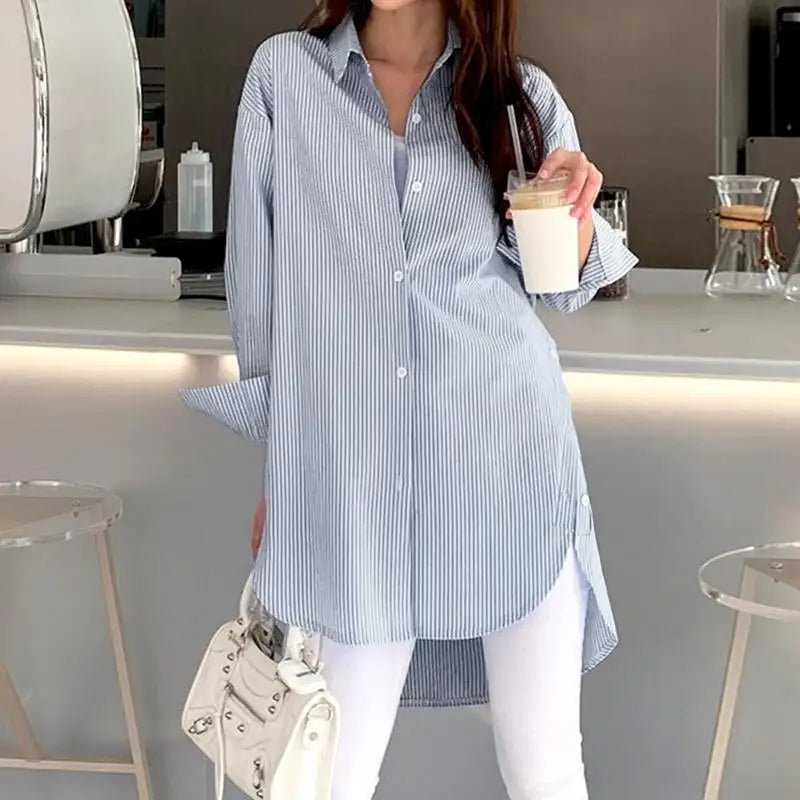 Women's Shirt - Long Sleeve Striped Casual Chic