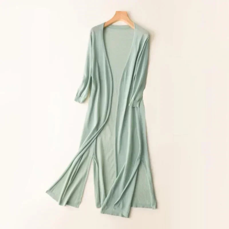 Emma – Long soft and light cardigan in open knit