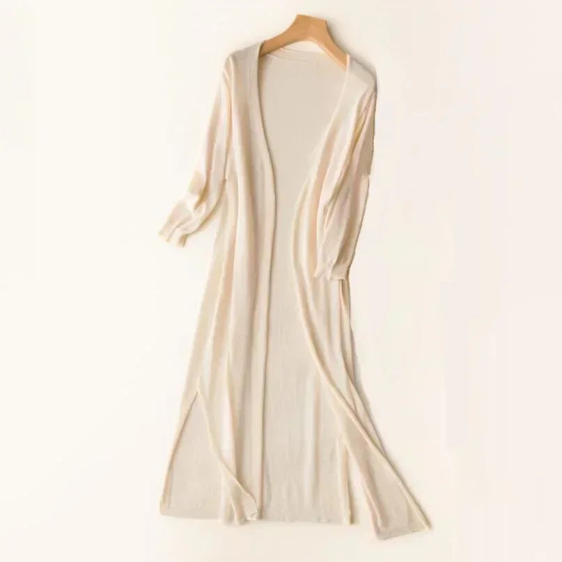 Emma – Long soft and light cardigan in open knit