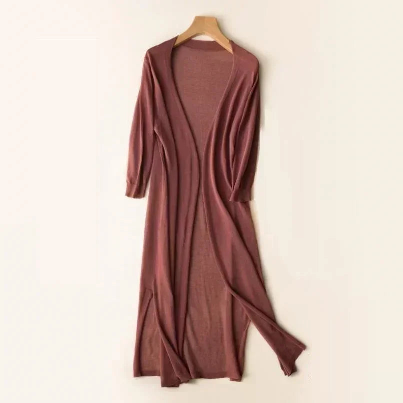 Emma – Long soft and light cardigan in open knit