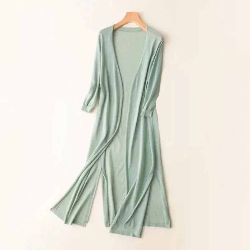 Emma – Long soft and light cardigan in open knit