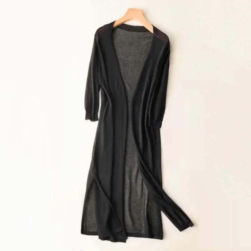 Emma – Long soft and light cardigan in open knit