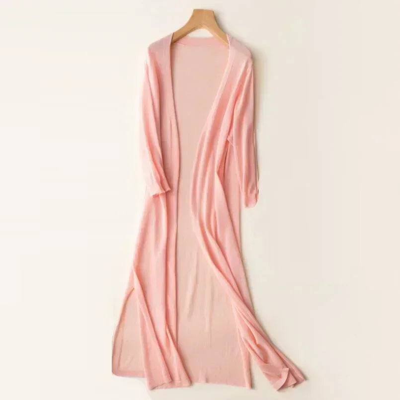 Emma – Long soft and light cardigan in open knit