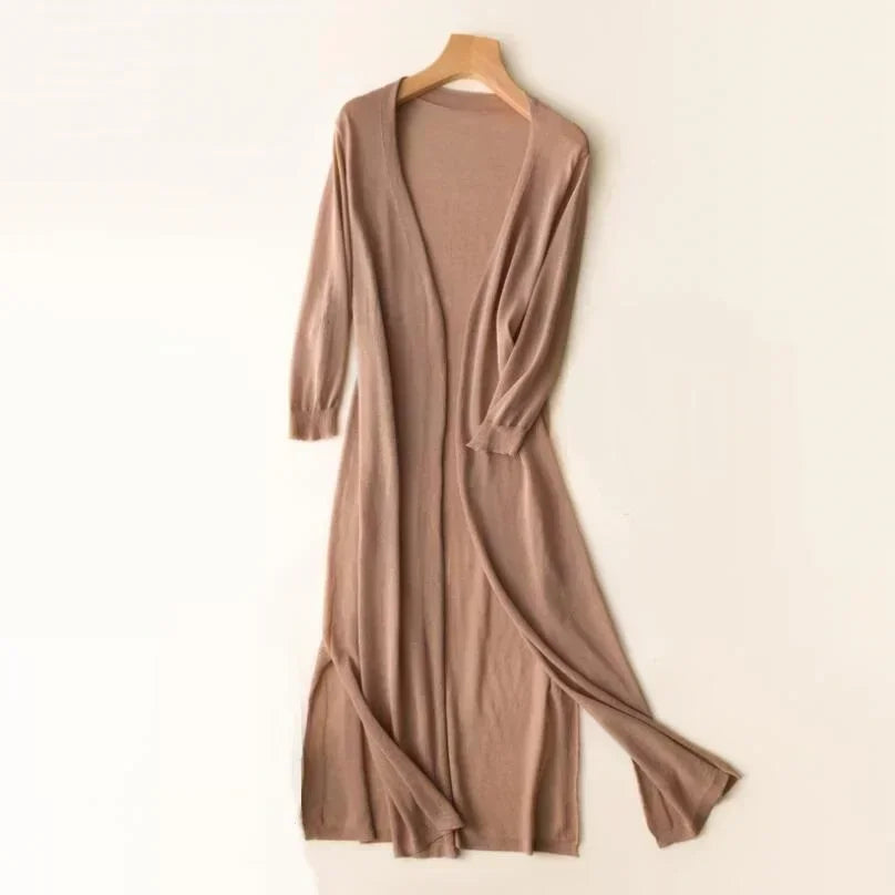 Emma – Long soft and light cardigan in open knit