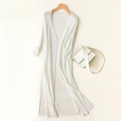 Emma – Long soft and light cardigan in open knit
