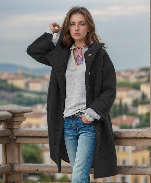 Emma – Manteau Élégant en Laine Mélangée à Double Boutonnage