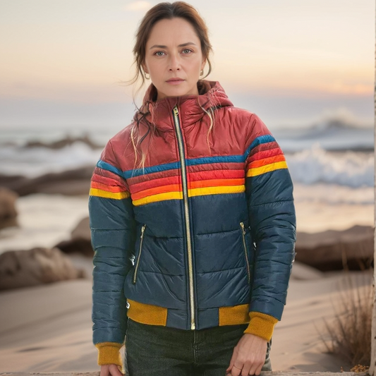 Emma – Elegant and warm quilted jacket with retro color blocks