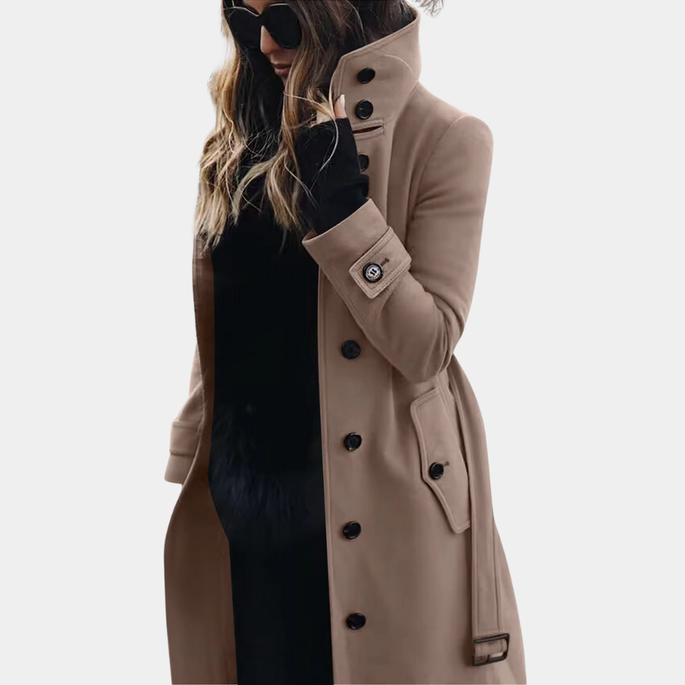 Emma – Elegant belted double-breasted mid-length trench coat