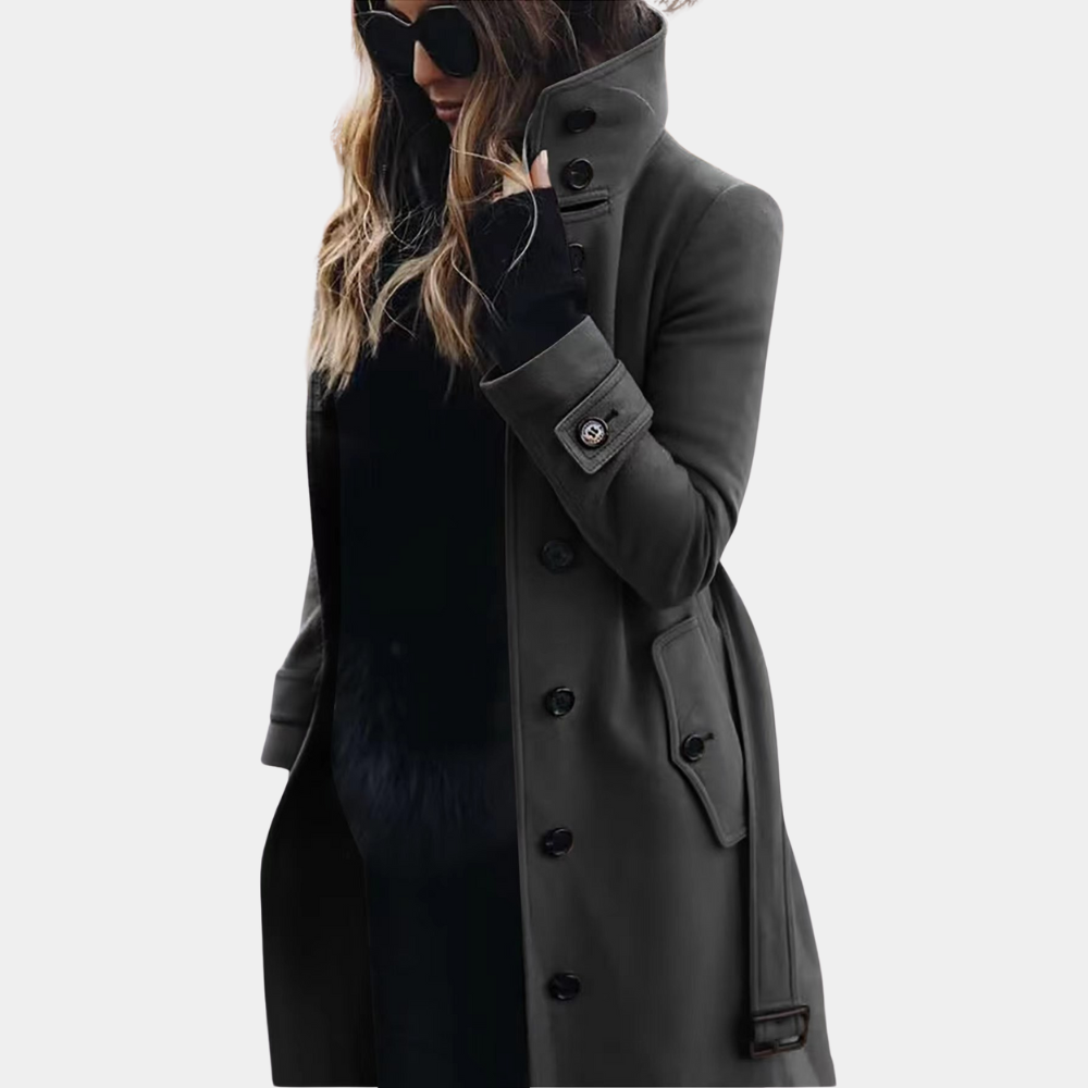 Emma – Elegant belted double-breasted mid-length trench coat