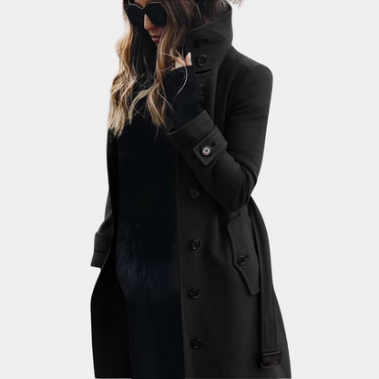 Emma – Elegant belted double-breasted mid-length trench coat